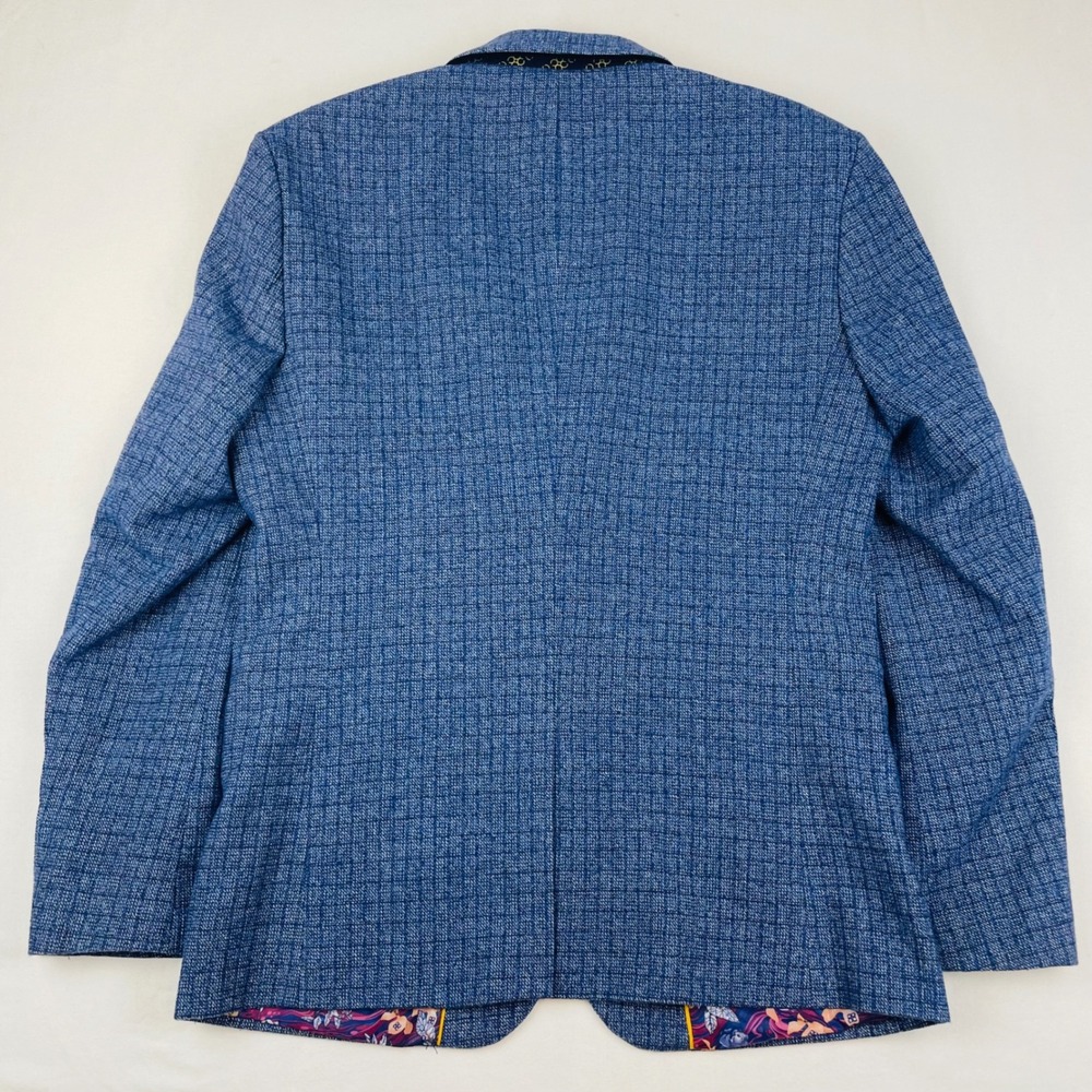 House of Cavani Mens Blue Textured Tweed Blazer Jacket UK 40R Floral Lining - Picture 10 of 13